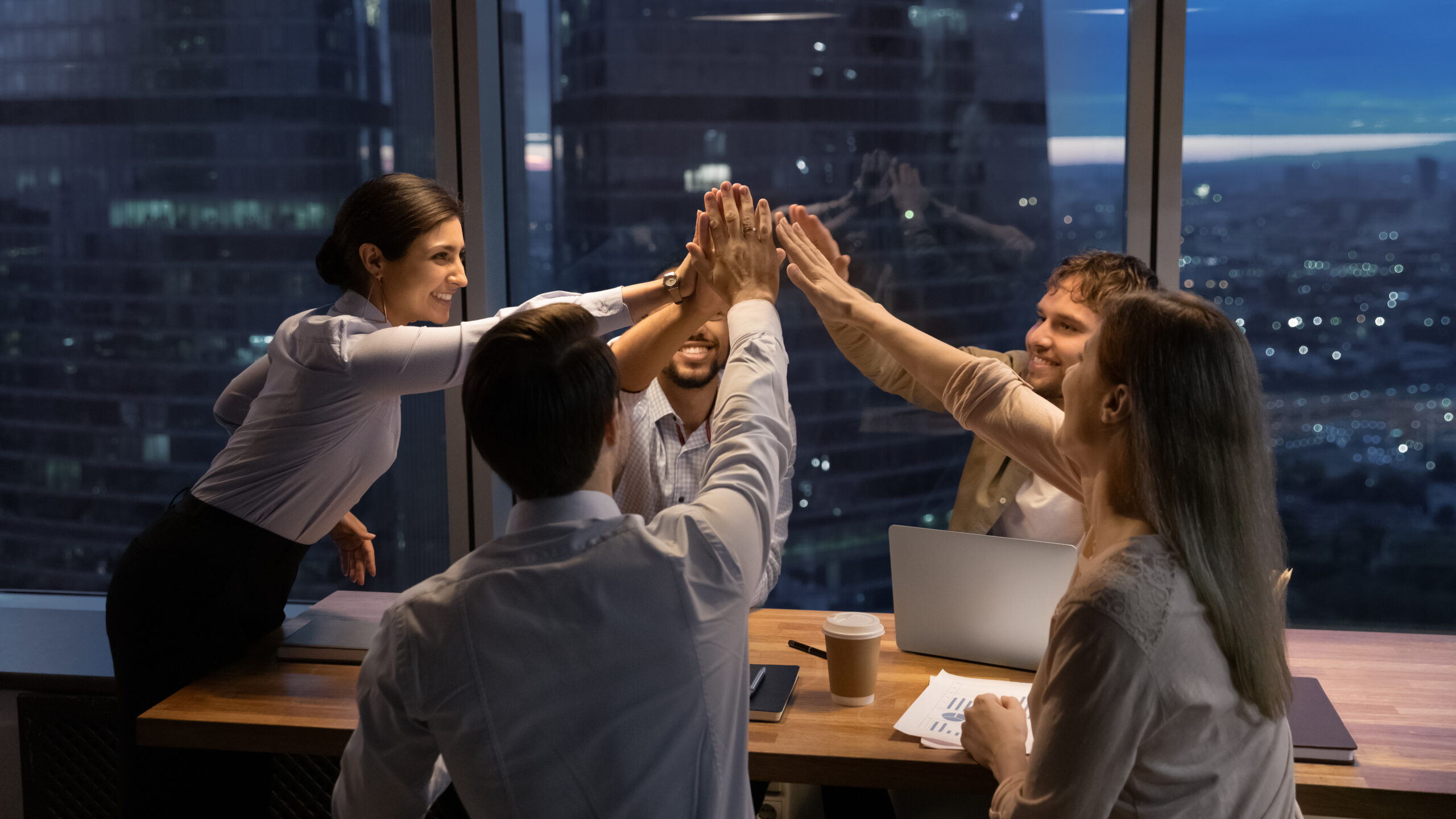 Motivated,Multinational,Team,Raise,High,Fives,On,Briefing,After,Finding